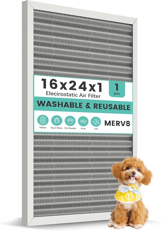 16x24x1 Reusable HVAC Furnace Air Filter, Washable Electrostatic Furnace Filter by KEYINGXUAN