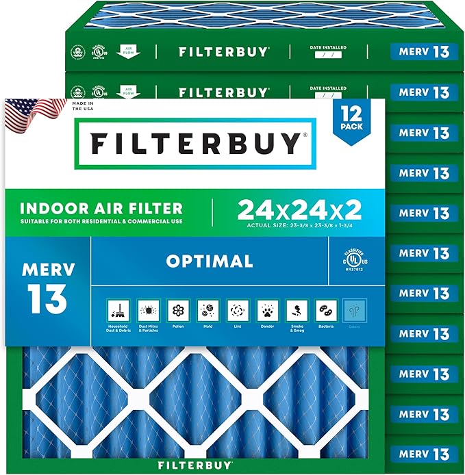 Filterbuy 24x24x2 Air Filter MERV 13 Optimal Smoke & Allergy Defense, by Filterbuy