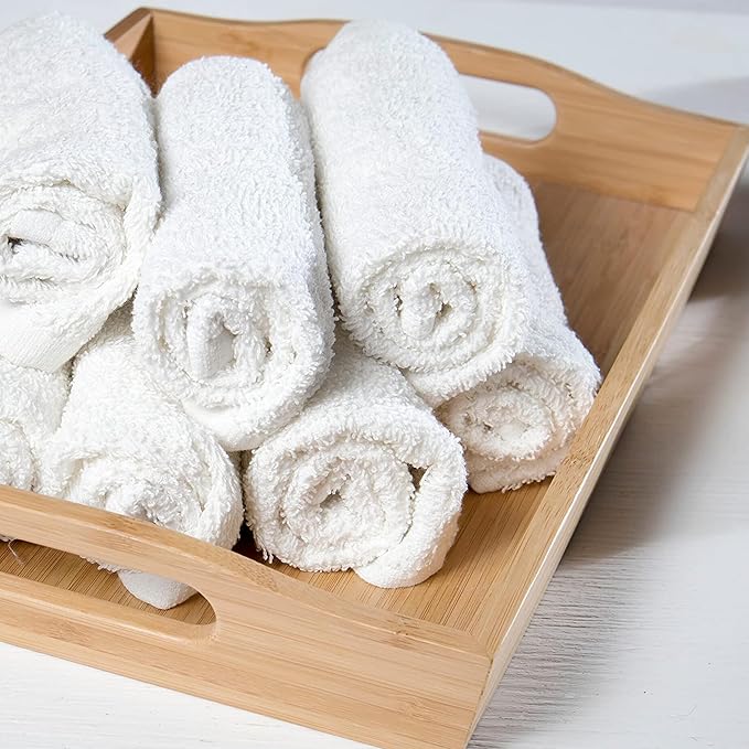GOLD TEXTILES 60 Pack Economy White Washcloths Set (12x12 inches) - Cotton Blend Commercial Grade Cleaning Rags, Quick Drying & Soft Face Cloths, Fingertip Towels for Bathroom, Spa, Gym, and Kitchen