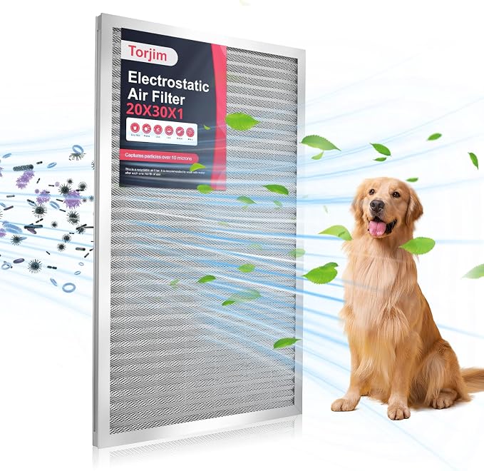 Torjim 20x30x1 Air Filter-MERV8, Washable & Reusable Electrostatic Air Filter by Torjim