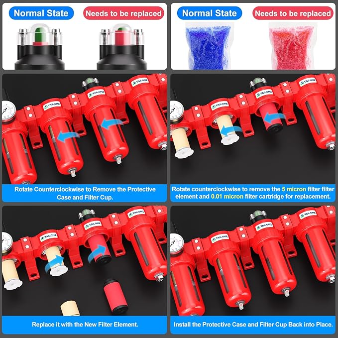 TAILONZ PNEUMATIC 0-150PSI 1/4 Inch NPT Red Industrial Grade 5 Stage Air Drying - Image 6