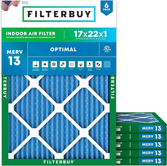 Filterbuy 17x22x1 Air Filter MERV 13 Optimal Smoke & Allergy Defense, by Filterbuy