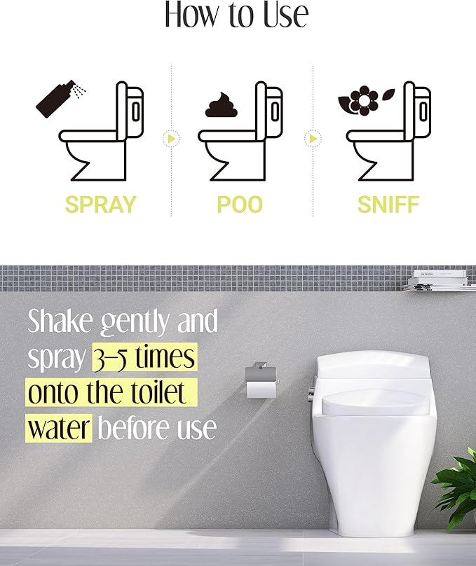 Pre-Poop Aromatic Bathroom Toilet Spray, Potty Deodorizer, Neutralize Bad Odors (1.69 fl.oz.) - Fresh Eucalyptus and Bergamot Scent