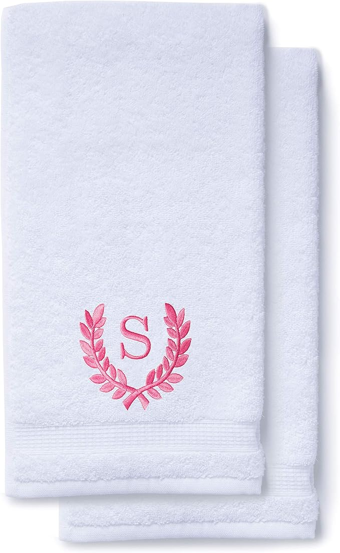 Decorative and Monogrammed Hand Towels for Bathroom Kitchen Makeup | Personalized Gift for Wedding-Bridal | Roman Font Custom Luxury Turkish Towel | Spa Collection, Oversized, 16 X 30 Inch, Set of 2