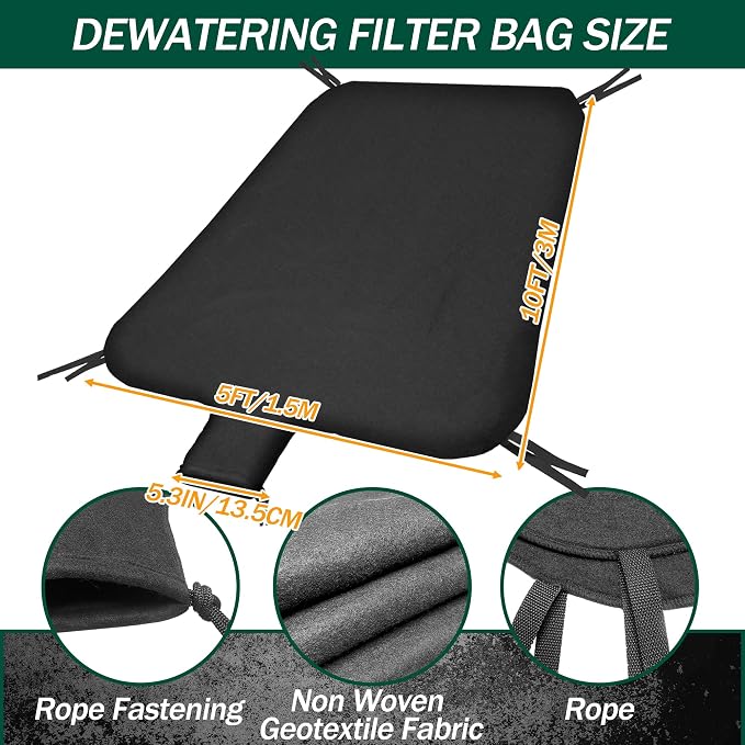 5 x 10ft Dewatering Bags with Drawstring Extra Large Dewatering Filter Bag Silt - Image 5