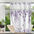 No Hook Shower Curtain and Liner Set, Light Purple Eucalyptus Floral Shower Curtains for Bathroom, Bath Curtain Sets with Snap in Liner, Waterproof with See Through Top Window, 71x77 Inches