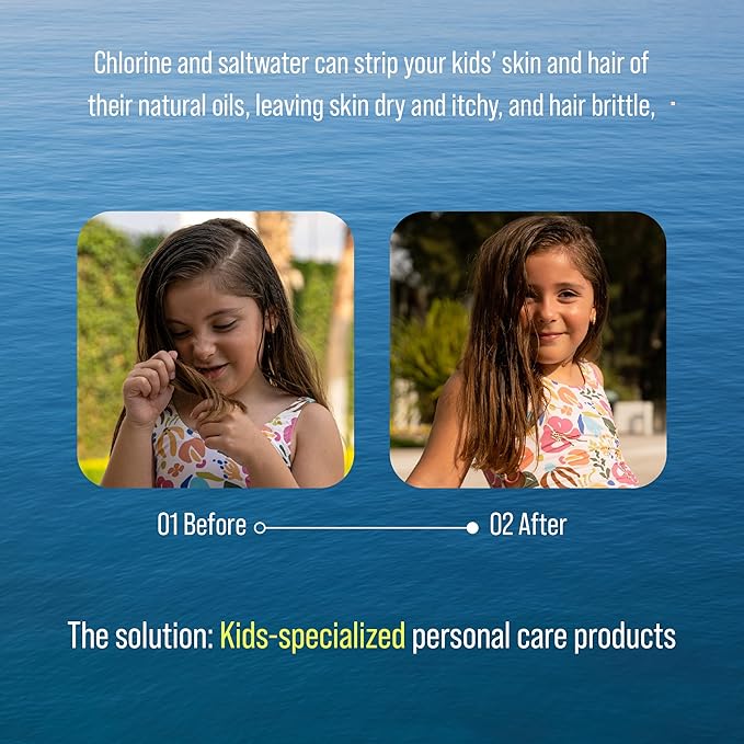 TRIHARD Kids Chlorine Hair and Body Protection Essentials for Swimmers | 3-in-1 Shampoo, Conditioner, & Body Wash for Children’s Sensitive Skin & Hair Pre and Post Pool or Ocean