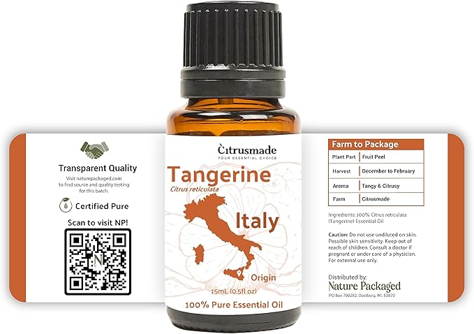 Tangerine Essential Oil - Direct from Citrusmade Italy - Cold Pressed - Aceite Esencial de Mandarina for Aromatherapy, Massage, Diffuser, DIY Candle and Soap Making - 2lbs