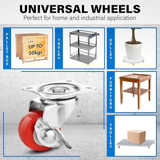 1 Inch Caster Wheels Heavy Duty Casters Set of 4 Lockable Cart Wheels - Image 6