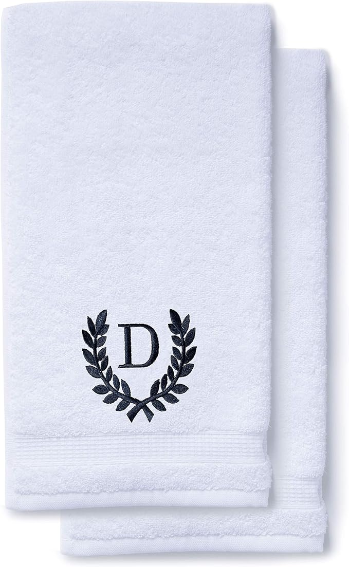 Decorative and Monogrammed Hand Towels for Bathroom Kitchen Makeup | Personalized Gift for Wedding-Bridal | Roman Font Custom Luxury Turkish Towel | Spa Collection, Oversized, 16 X 30 Inch, Set of 2