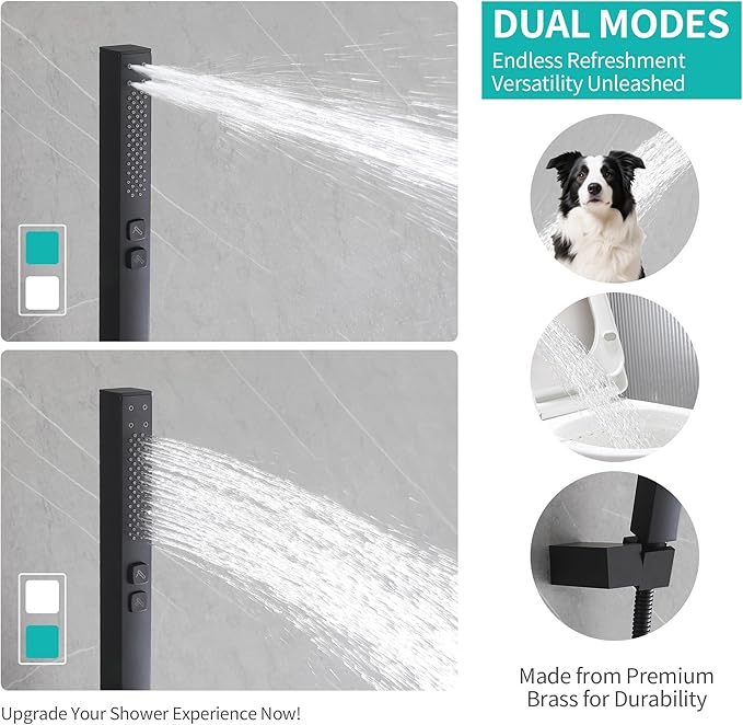 Matte Black Rain Shower System Combo: 10" Wall-Mounted Shower Fixtures with 2-in-1 Handheld Spray, Shower Valve with Body Jets, and Waterfall Spout Shower Faucet Set