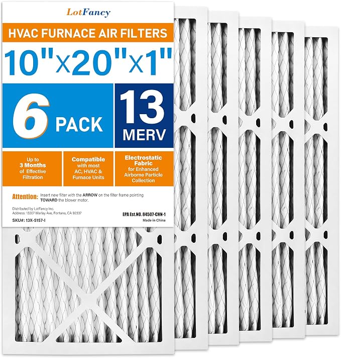 LotFancy 10x20x1 Air Filter MERV 13 6-Pack, Electrostatic Pleated HVAC Furnace by LotFancy