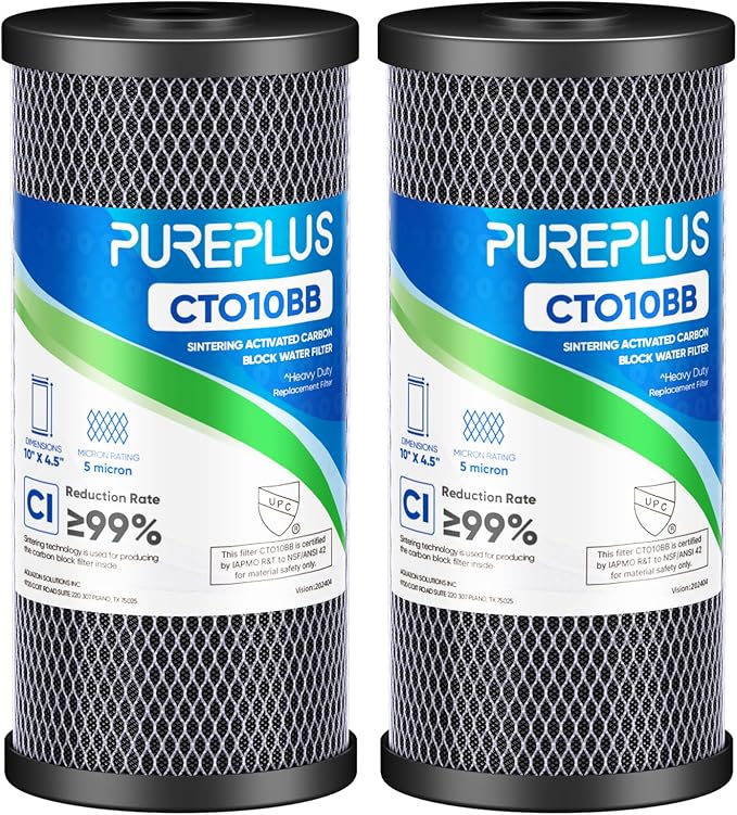 PUREPLUS 5 Micron 10" x 4.5" Whole House CTO Coconut Shell Activated Carbon by PUREPLUS