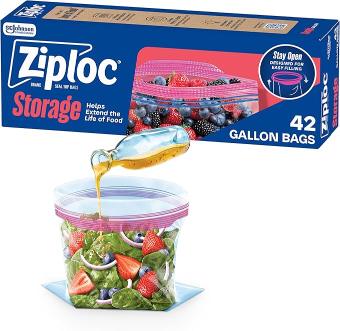 Ziploc Gallon Food Storage Bags, Stay Open Design by Ziploc