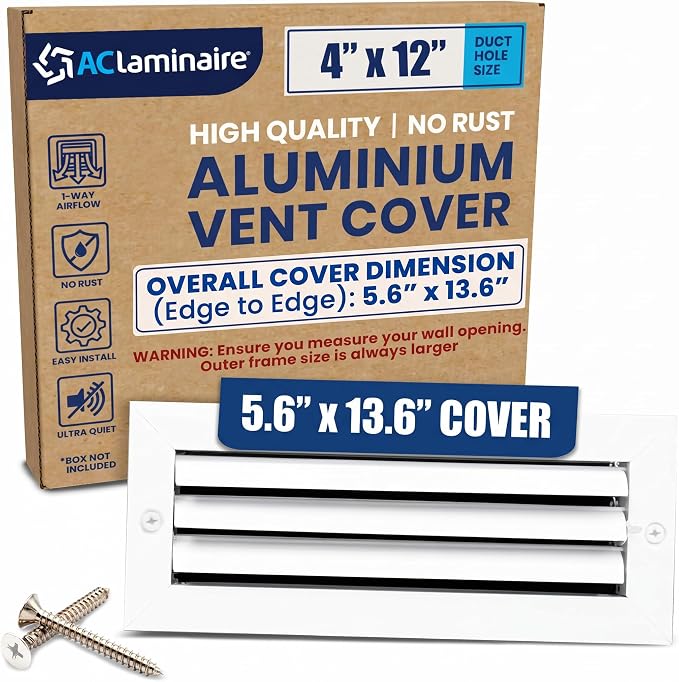 4x12 Aluminum HVAC Vent Cover Wall or Ceiling Register 1-Way Air Flow by ACLAMINAIRE