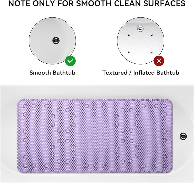 Double Layer Foam Non Slip Bathtub Mat 37x17in, More Comfortable and Thicker Tub Mat Than Ordinary Foam Shower Mat, Bath Mat for Tub with Suction for Comfort and Safety (P-Purple, 36'' x 17'')