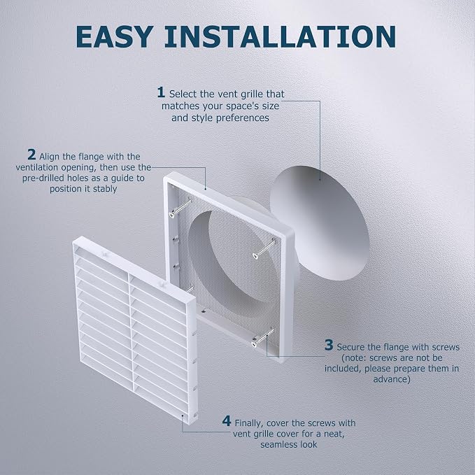 Air Vent ABS Louver Grille Cover 6 Inch, External Wall Vent Cover - Image 6