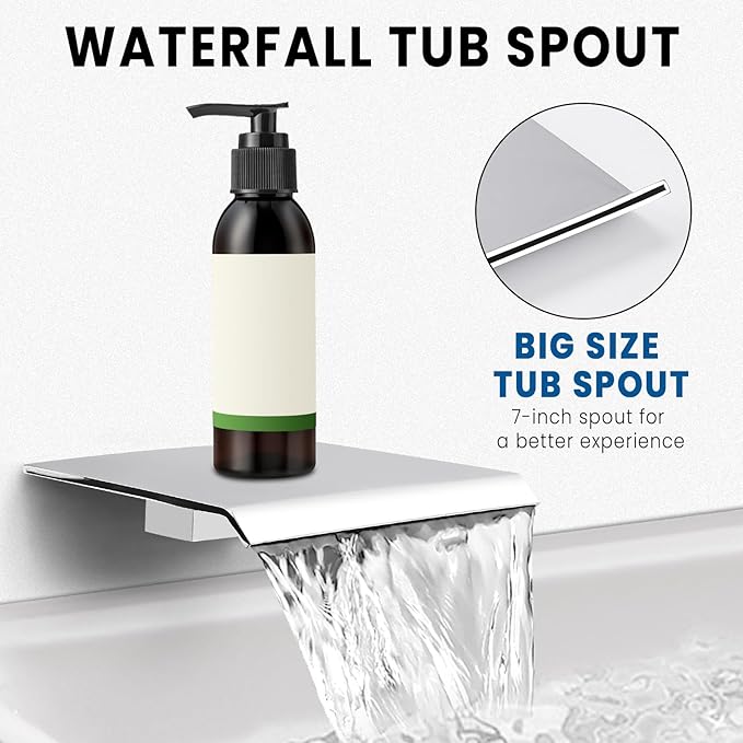Wall Mounted Shower Faucet Set, Shower System with Tub Spout, 10 Inch Rainfall Shower Head with Handheld Spray, Waterfall Tub Spout Bathtub Faucet, Chrome