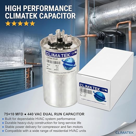 ClimaTek 75 + 10 MFD 370/440 Volt Dual Run Capacitor CAP99-7514R | 75/10 | VAC - Image 2
