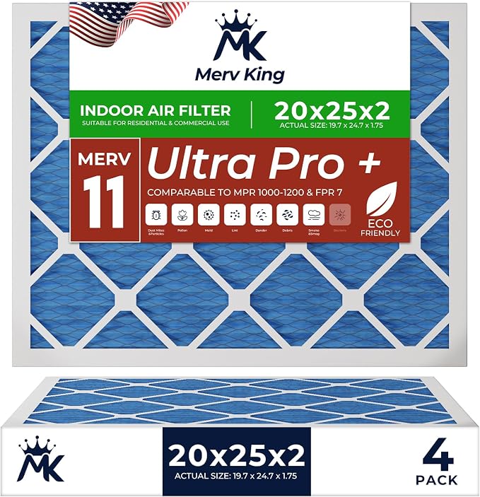 MervKing 20x25x2 Air Filter Actual Size: 19.7" x 24.7" x 1.75" MERV 11 MPR by MervKing