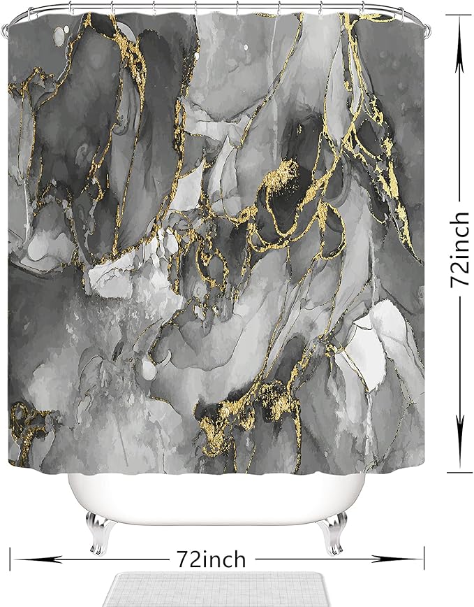Domoku Brown Gold Marble Shower Curtain,Brown Golden Cracked Lines Abstract Modern Shower Curtain for Bathroom Decor,Waterproof Texture Washable Fabric Shower Curtain,72 X 72