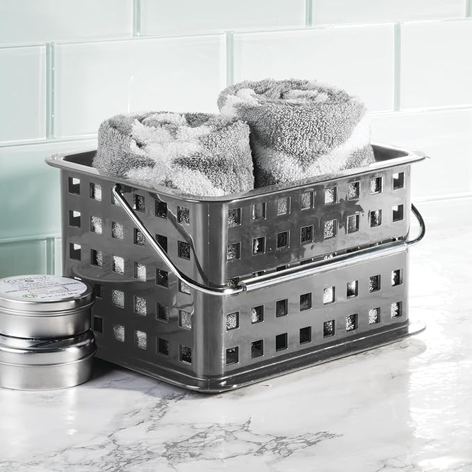 iDesign Stackable Shower Basket with Handle for Dorm or Bathroom - Set of 3 - Gray - Made in USA