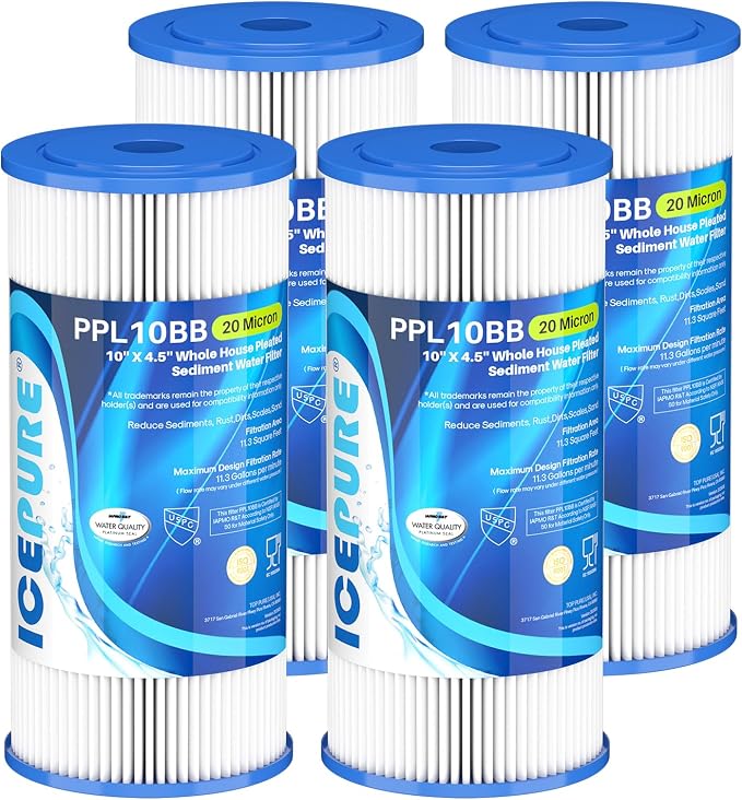 ICEPURE 20 Micron 10" x 4.5" Whole House Extra Coarse Pleated Sediment Filter by ICEPURE