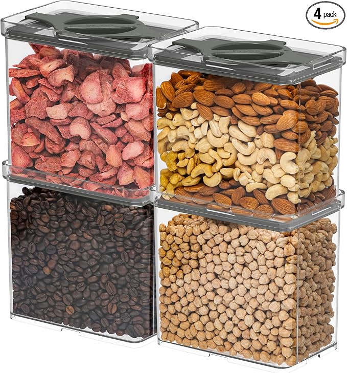 4-Pack Airtight Pantry Containers, 1.9 QT / 1.8 L Clear Food Storage Jars by Prestoor