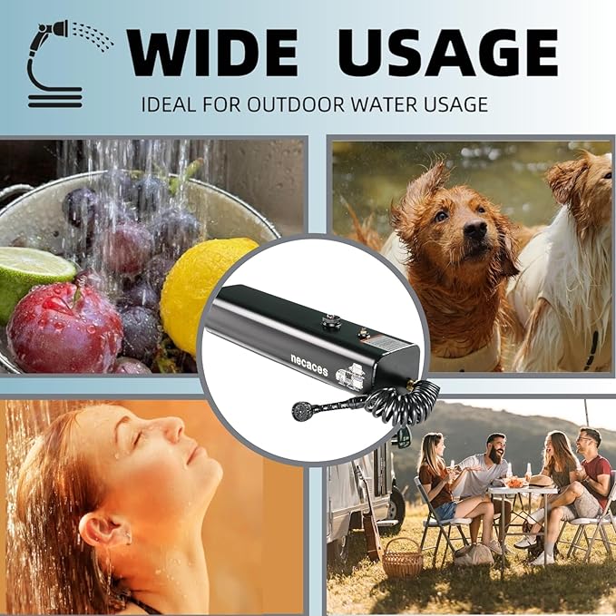 4.5Gallon Pressurized Water Tank,Portable Aluminum Camping Shower Water Storage with Spray Hose for Overland Off-Road Vehicles, Pick-up Trucks,Outdoor Activities Water Supply.
