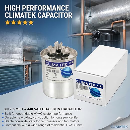 ClimaTek 30 + 7.5 MFD 370/440 Volt Dual Run Capacitor CAP99-3074R | 30/7.5 VAC - Image 2