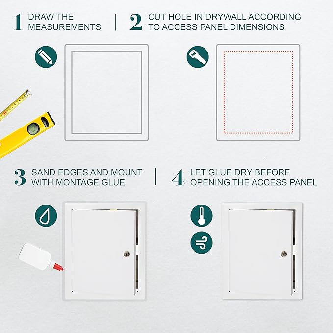 10" x 12" Lockable White Metal Access Door. Service Shaft Wall Panel with Key. Plumbing, Electricity, Heating, Alarm Access Hole Cover