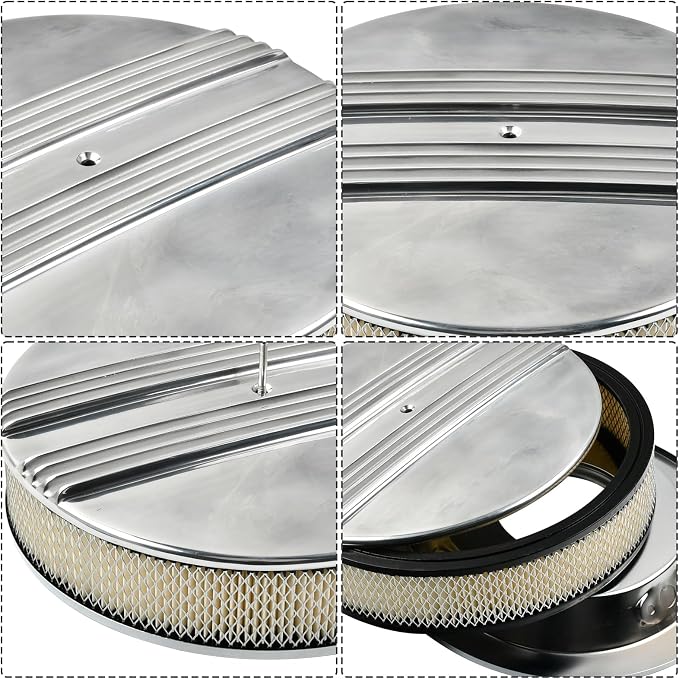 14 x 3 Inch Round Polished Air Cleaner Kit Half Finned Drop Base Compatible - Image 3