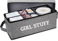 Tampon Holder for Bathroom, Bathroom Storage Containers with Lid, Adjustable Divider Feminine Product Organizer, Tampon Organizer, Bathroom Accessories Decor Boxes (Grey Printed GIRL STUFF, 1-Pack)