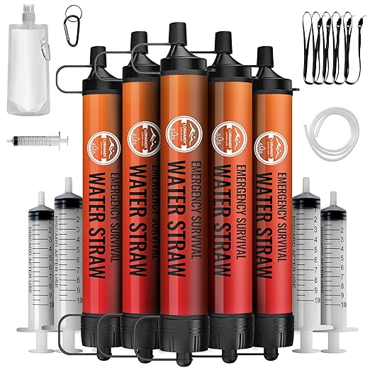Straw Water Filter 5 Pack – Outdoor Camping & Hiking Survival Gear Kit by Lormandy