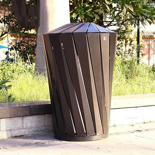 GLigeT Outdoor Trash can Round Steel Trash Can Modern Simple Outdoor Trash Can - Image 4