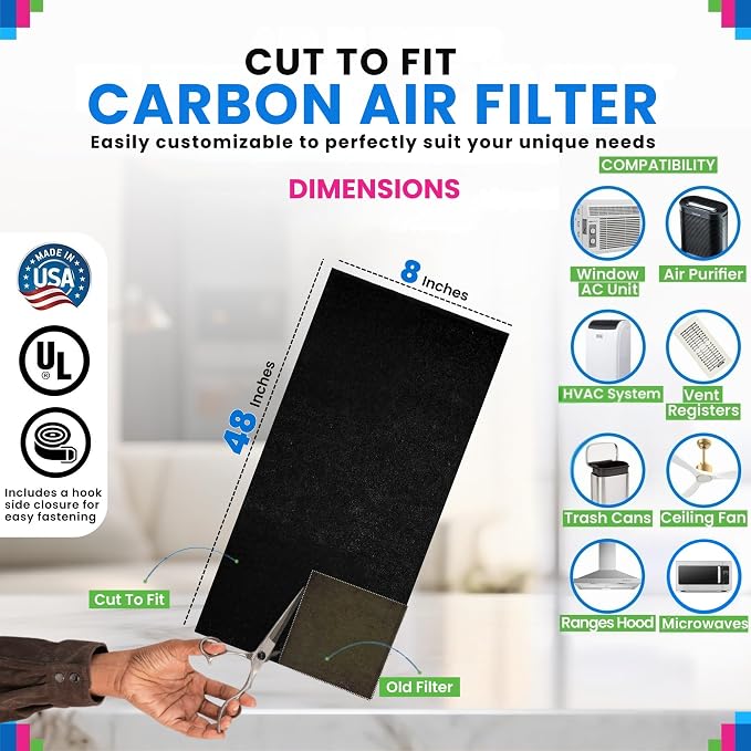 Cut to Fit Activated Carbon Filter Sheet 8” x 48” | Activated Carbon Air Filter - Image 3