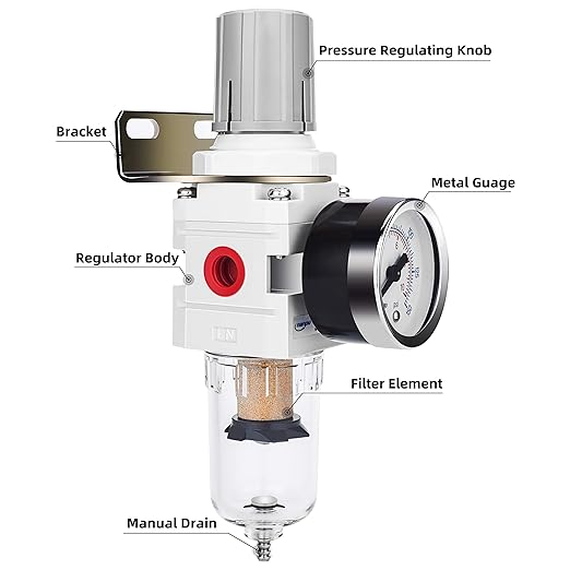 NANPU 1/4" NPT Compressed Air Filter Regulator Combo Piggyback, 5 Micron Brass - Image 2