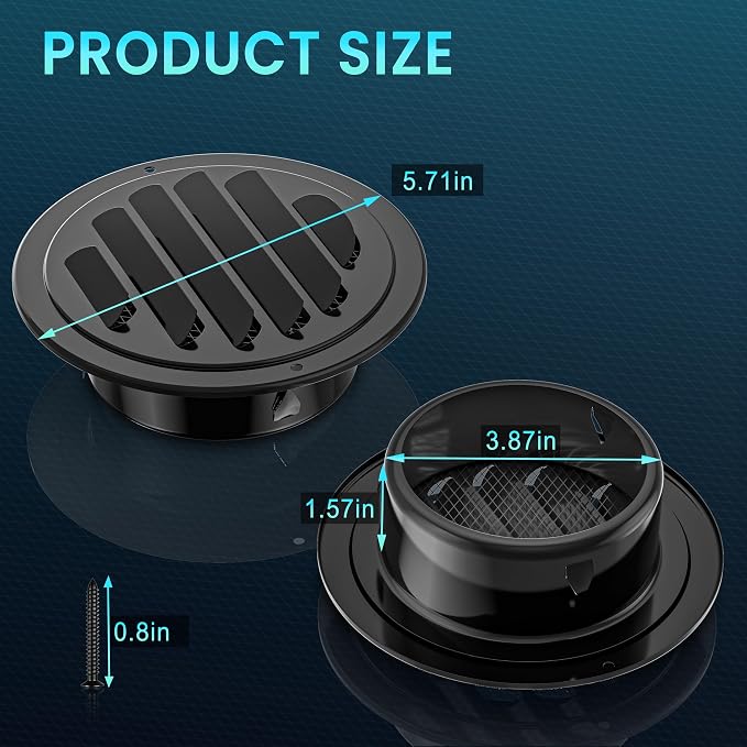 HG Power 4 Inch Black Stainless Steel Soffit Vent Cover - Image 2