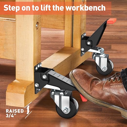 SPACEKEEPER Workbench Casters kit 720 Lbs Retractable Casters Heavy Duty Bench - Image 4