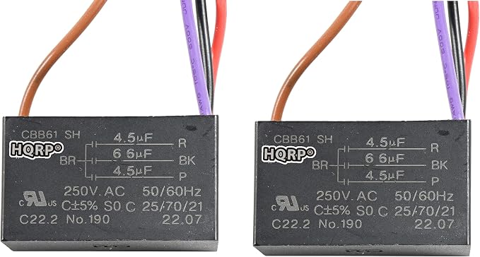 HQRP 2-Pack Ceiling Fan Capacitor CBB61 4.5uf+4.5uf+6.6uf 4-Wire by HQRP