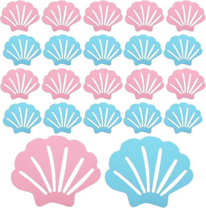 30 Pcs Bathtub Stickers Non Slip, Shell Shaped Tubs Safety Shower Treads, Adhesive Sticker for Bathroom Bathtub, Shower Floor,Blue (Blue and Pink)