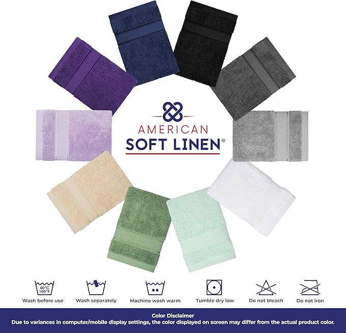 American Soft Linen Salem Washcloth Sets, 4 Piece Luxury 600 GSM 100% Cotton Washcloths for Bathroom, 13x13 inches Washrags Premium Quality Hand Face Towels, Black