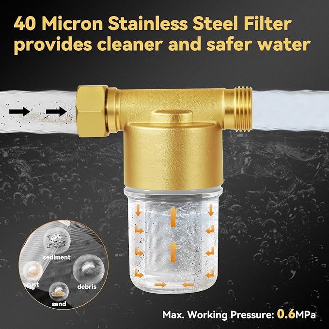 40 Micron Reusable Sediment Filter, Brass Inline Water Filter, Compatible - Image 2