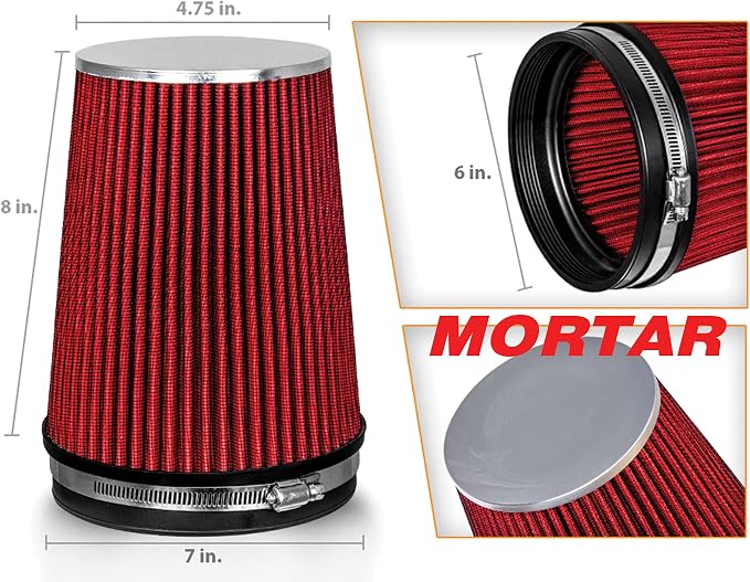Mortar Aftermarket Auto Air Filter – 6 In Flange ID Car Enthusiast Class - Image 2
