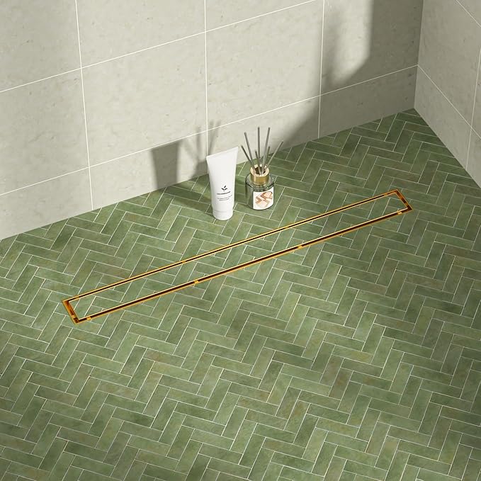 Linear Shower Drain 30", Brushed Gold Floor Drain with Tiled Insert Grate & Hair Strainer, 304 Stainless Steel Bathroom 2-in-1 Tiled in Drain, CUPC Certified (Brushed Gold, 30'')