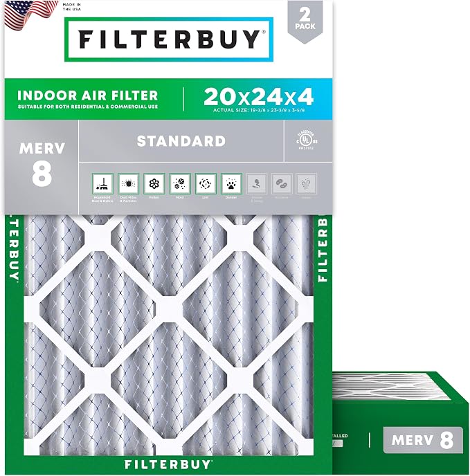 Filterbuy 20x24x4 Air Filter MERV 8 Essential Dust & Allergy Defense, by Filterbuy