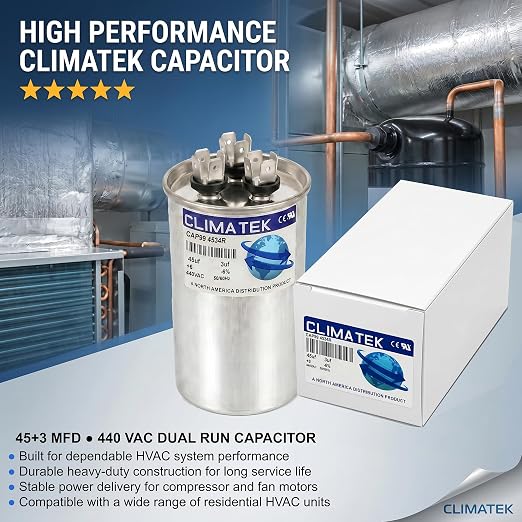 ClimaTek 45 + 3 MFD 370/440 Volt Dual Run Capacitor CAP99-4534R | 45/3 VAC | - Image 2
