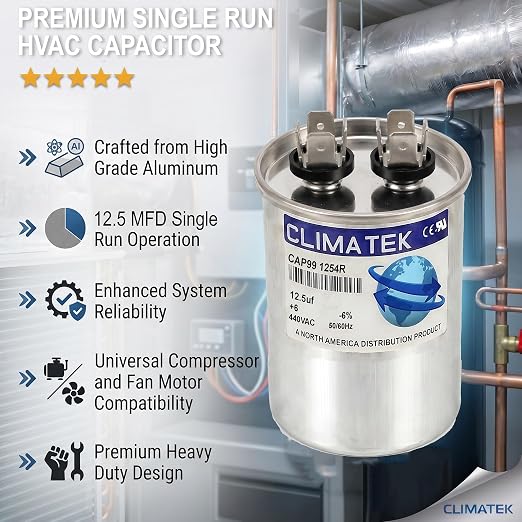 ClimaTek 12.5 MFD 370/440 Volt VAC Run Round Capacitor CAP99-1254R - Image 5
