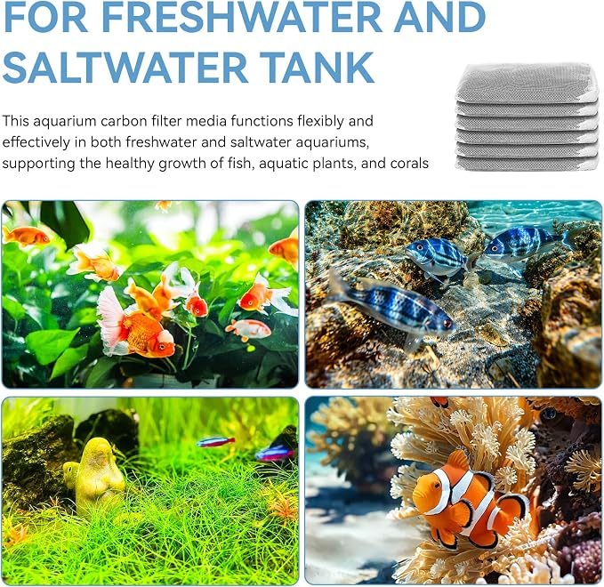 6 Pack Aquarium Activated Carbon Bags, Chemical Aquarium Filter Media, - Image 8