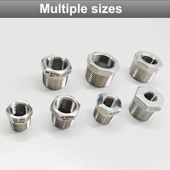 2 Pcs 304 Stainless Steel Reducer Hex Bushing, 3/8" Male NPT to 1/4" Female - Image 7